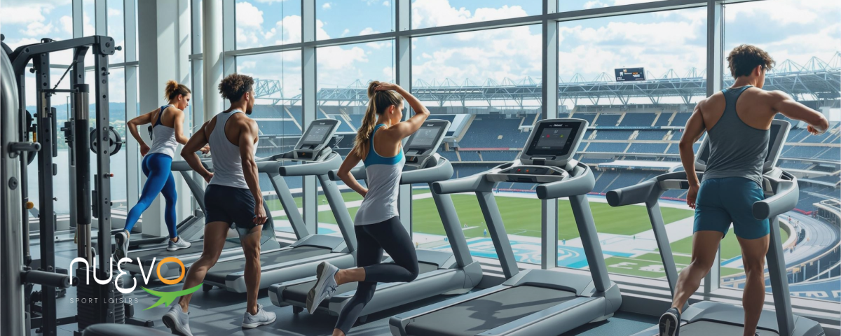Jeunes pratiquant des activités sportives dans une salle de fitness moderne.