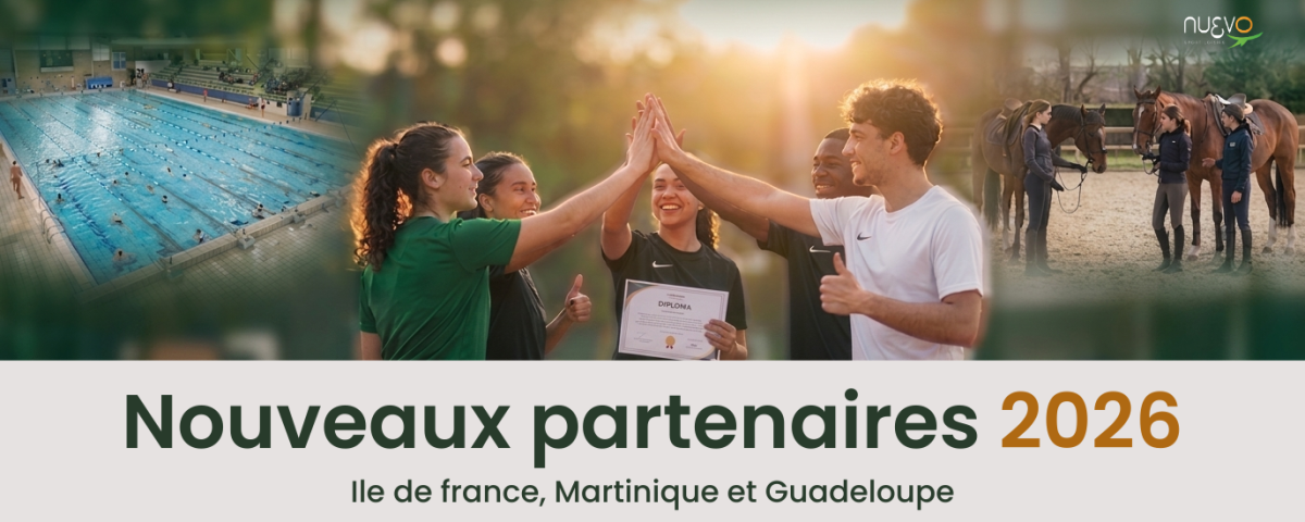 Article de Nuevo Sport & Loisir présentant ses nouveaux partenaires stratégiques en Île-de-France, Martinique et Guadeloupe. Découvrez les formations BPJEPS (Multi-Activités, Aquatique, Équitation, Sports de Contact), BTS Tourisme et Titre Professionnel Animateur de Loisir Tourisme (ALT) proposées dans des infrastructures d'excellence comme le Prisme à Bobigny, la Piscine Maurice Thorez à Montreuil, et les campus équestres en Île-de-France. Une opportunité unique pour se former aux métiers du sport et du tourisme.